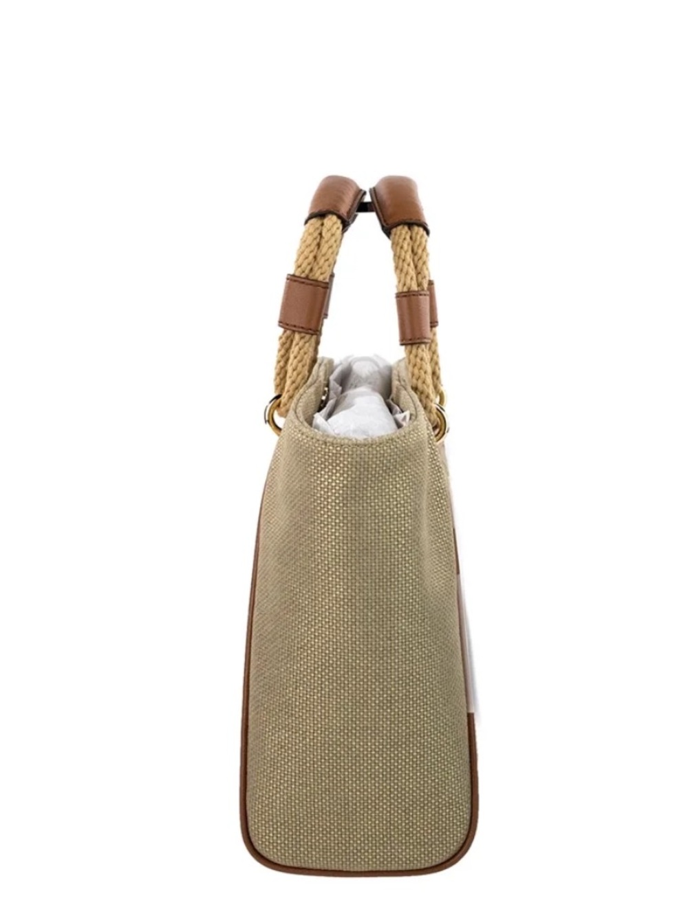 Michael Kors Talia Small Grab Natural Canvas Tote in Pale Gold with Brown Trim - Picture 3 of 6